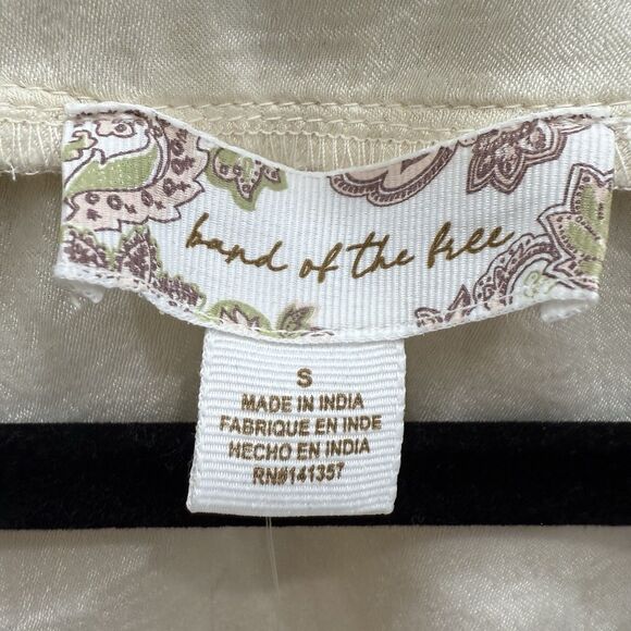 Band of the Free Ivory Blouse Women's Size S V Neck Long Sleeve Flowy Bohemian - Picture 2 of 7